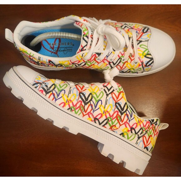 Skechers X James Goldcrown Women White Roadies Heart Sneakers SN 155505 Size 9.5 - Picture 2 of 10